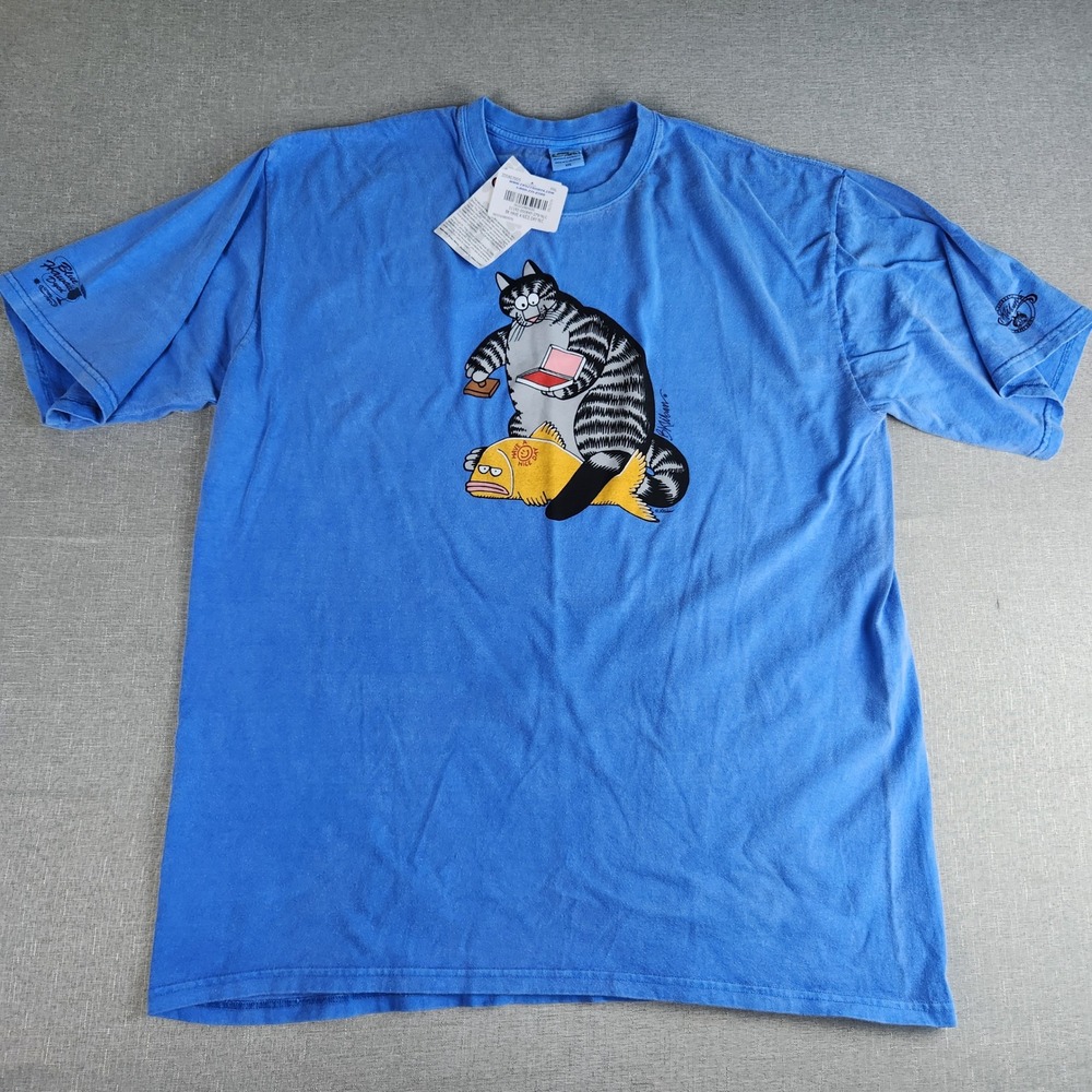 Crazy Shirts B Kliban Cat Blue Hawaii Dyed T-Shirt XXL Have A Nice Day Fish NWT